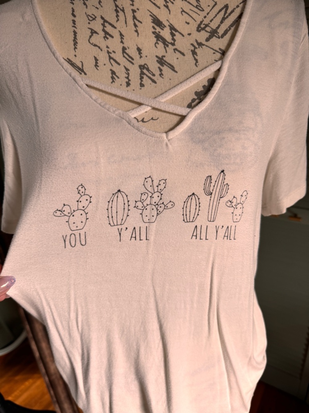 Cream Cactus Graphic V-Neck Tee - You / Y'all / All Y'all
